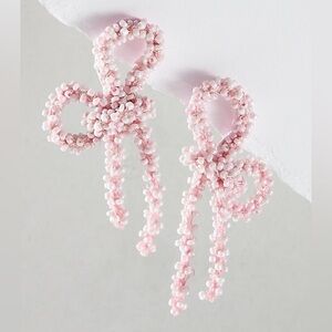 NWT Free People Brandy Bow Dangles Elegant Pink Beaded Earrings